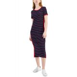Womens Striped Ribbed Midi Dress