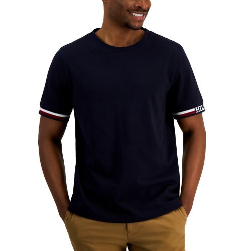 타미힐피거 Mens Monotype Logo Stripe Tipped T-Shirt
