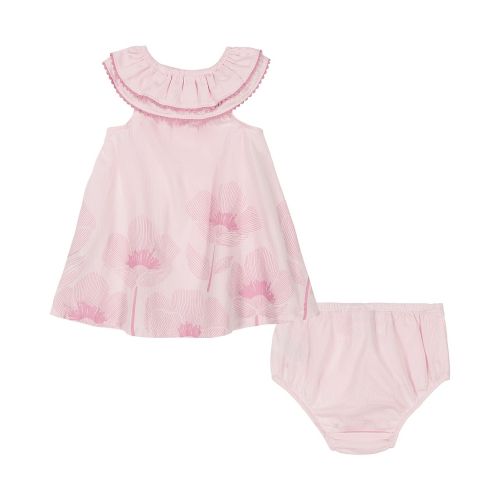  Baby Girls Crinkle Jacquard Border Print Dress and Diaper Cover Set