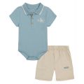 Baby Boys Short Sleeve Tipped Polo Bodysuit and Canvas Shorts 2 Piece Set