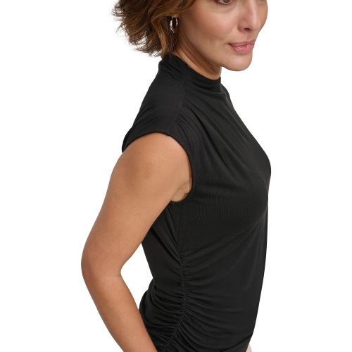 DKNY Petite Ruched High-Neck Sleeveless Top