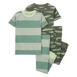Toddler Carters Toddler Boys Rugby Stripe 100% Snug Fit Cotton Pajamas 4 Piece Set