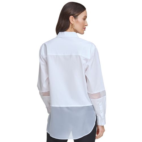 DKNY Womens Mixed Media Button-Front Shirt