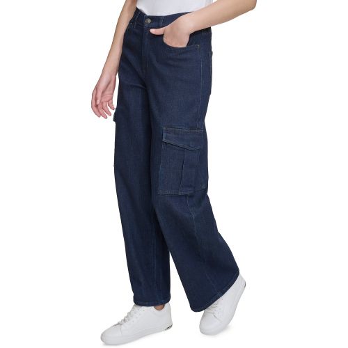 DKNY Womens High-Rise Wide-Leg Cargo Jeans
