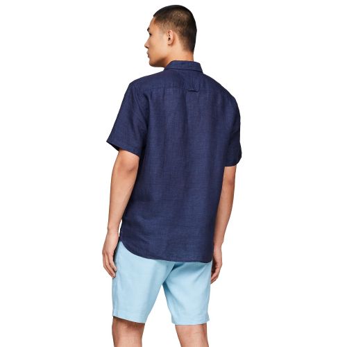 타미힐피거 Mens Regular-Fit Linen Short-Sleeve Shirt