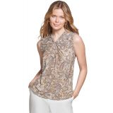 Womens Twisted-Neck Paisley Top