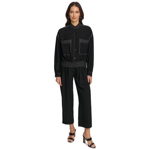 DKNY Womens Contrast-Stitched Jacket
