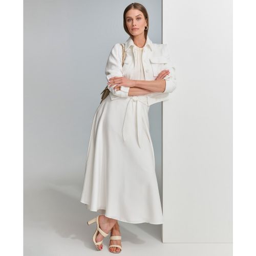 DKNY Womens Belted A-Line Midi Skirt
