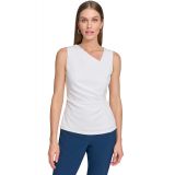 Womens Asymmetrical-Neck Ruched Sleeveless Top
