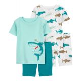 Toddler Boys Shark Snug Fit Cotton Pajama 4 Piece Set