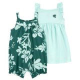 Baby Girls Cotton Romper Dress and Diaper Cover 3 Piece Set