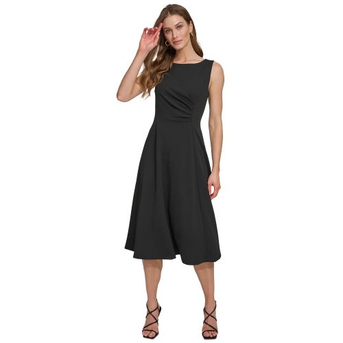 DKNY Womens Sleeveless Side-Ruched Midi Dress