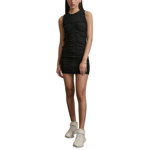 DKNY Womens Solid Ruched Crewneck Tank Dress