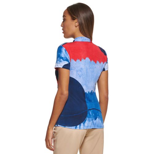 DKNY Petite Abstract-Print Faux-Wrap Top