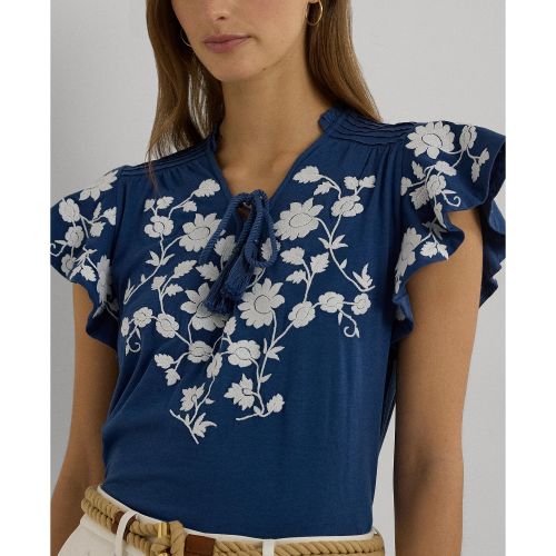 폴로 랄프로렌 Womens Embroidered Flutter-Sleeve Top