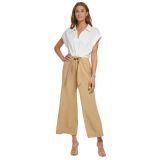 Womens Collared Tie-Front Wide-Leg Jumpsuit