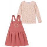 Baby Girls Ribbed Print Jersey T-shirt and Fleece Apron Jumper with Diaper Cover 2-Piece Set