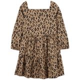 Big Girls Leopard Long Sleeve Twill Dress