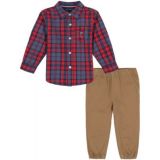 Baby Boys Plaid Long Sleeve Button-Front Shirt and Twill Joggers 2 Piece Set