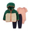 Baby Boys Colorblocked Faux-Sherpa Jacket Bodysuit and Pants 3 Piece Set