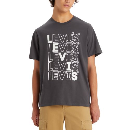 리바이스 Mens Relaxed-Fit Stacked-Logo Short Sleeve Crewneck T-Shirt