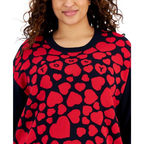 타미힐피거 Plus Size Heart Jacquard Long-Sleeve Sweater