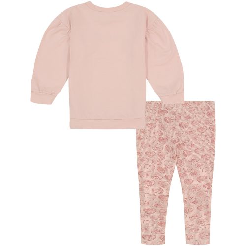  Baby Girls French Terry Puff Sleeve Logo Tunic and Waffle-Knit Print Leggings 2 Piece Set