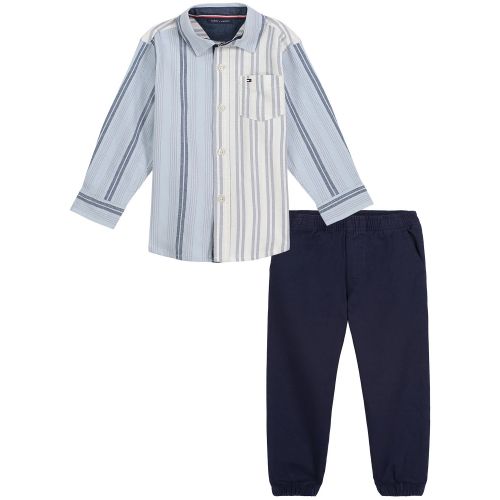 타미힐피거 Baby Boys Oxford Stripe Long Sleeves Button-Up Shirt and Twill Jogger Pants 2 Piece Set