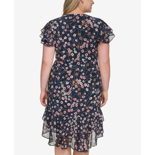 타미힐피거 Plus Size Floral-Print Ruffled A-Line Dress