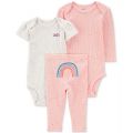Baby Girls Rainbow Little Character Bodysuits and Pants 3 Piece Set