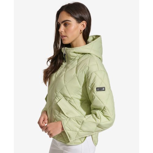 DKNY Womens Cropped Hooded Diamond Quilted Coat