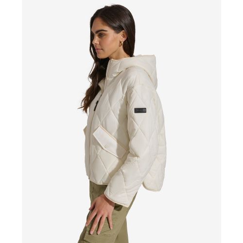 DKNY Womens Cropped Hooded Diamond Quilted Coat