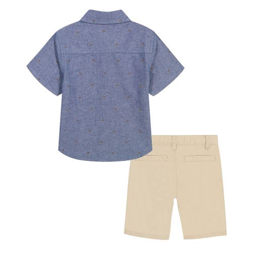타미힐피거 Toddler Boys Prewashed Printed Chambray Short Sleeve Shirt and Twill Shorts 2 Piece Set