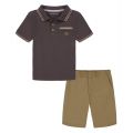 Little Boys Tipped Pique Short Sleeve Polo Shirt and Twill Shorts 2 Piece Set