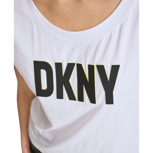 DKNY Womens Logo-Print Boat-Neck T-Shirt