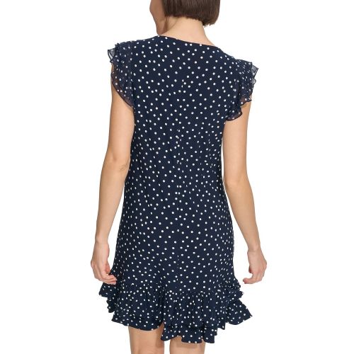 타미힐피거 Womens Dot-Print Flutter-Sleeve Dress