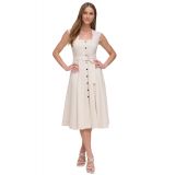 Womens Belted Button-Front Midi Dress