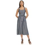 Womens Chambray Square-Neck Sleeveless Midi Dress