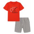 Toddler Boys Monogram V-neck T-shirt and Plaid Shorts