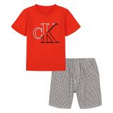 Toddler Boys Monogram V-neck T-shirt and Plaid Shorts