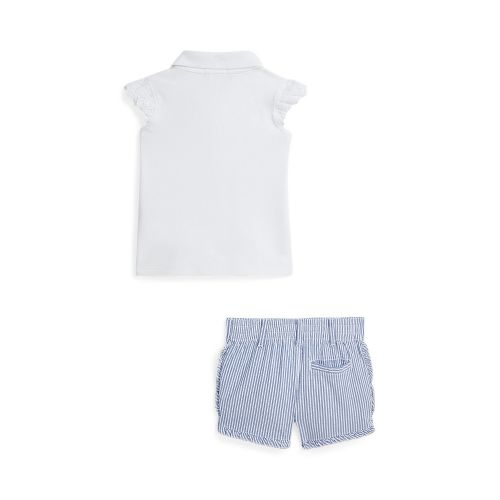 폴로 랄프로렌 Baby Girls Mesh Polo Shirt and Seersucker Shorts Set