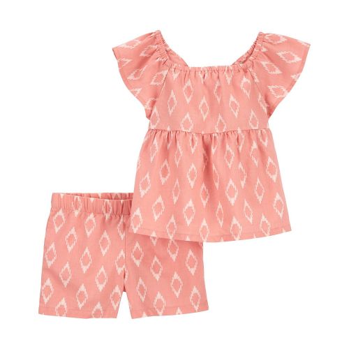 카터스 Toddler Girls Linen Top and Shorts 2 Piece Set