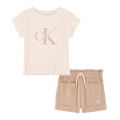 Toddler Girls Ribbed Logo T-shirt and Crepe French Terry Shorts 2 Piece Set