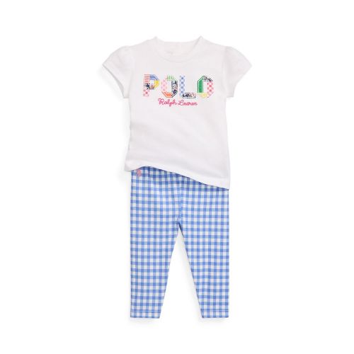 폴로 랄프로렌 Baby Girls Logo Jersey T Shirt and Gingham Leggings Set