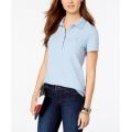 Womens Solid Short-Sleeve Polo Top