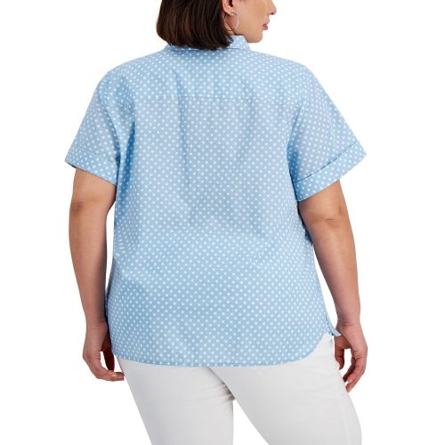 타미힐피거 Plus Size Cotton Dot-Print Camp Shirt