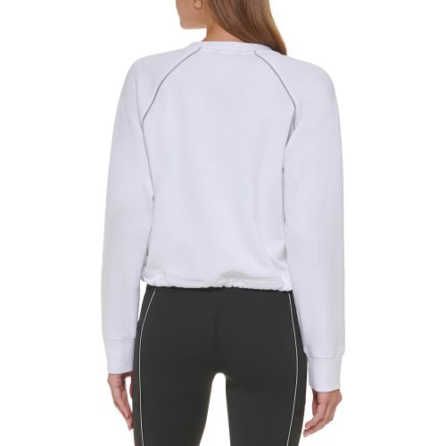 DKNY Womens V-Neck Reflective Piping Cropped Sweatshirt