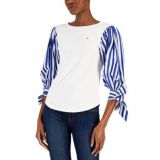 Womens Cotton Tied-Sleeve Top