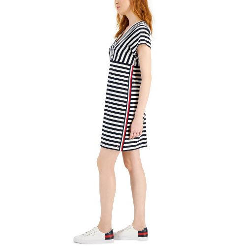 타미힐피거 Womens V-Neck Stripe Dress