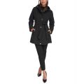 Womens Petite Hooded Belted Softshell Raincoat